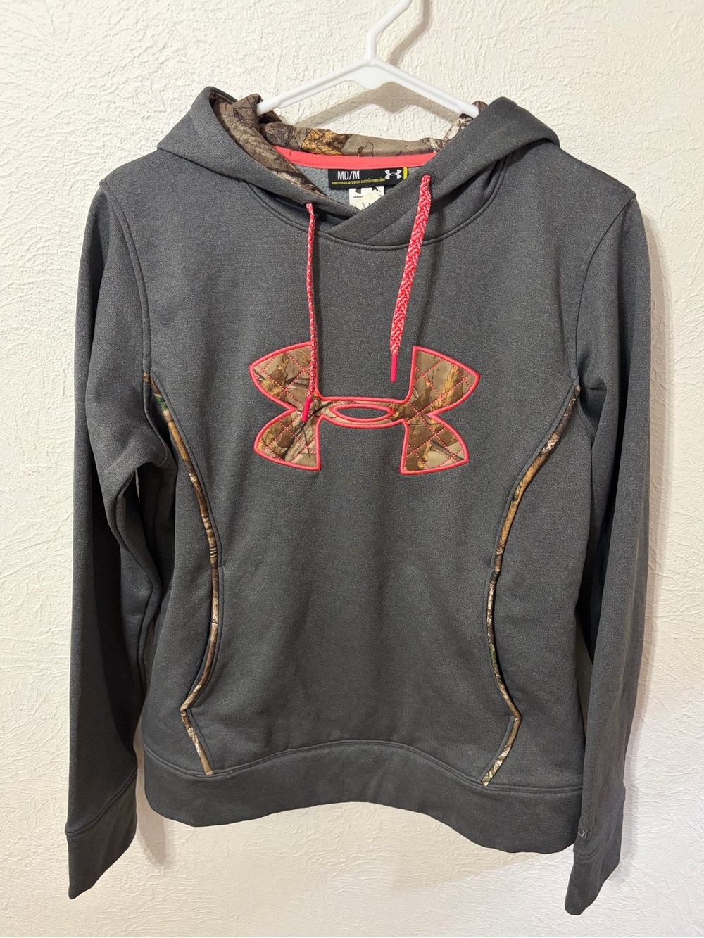 Under Armour Gray Hoodie with Pink Trim and Camo Logo